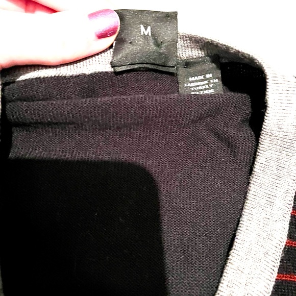 BOSS by Hugo Boss knit sweater. Black with red stripes and elbow pad detail. - Picture 3 of 4